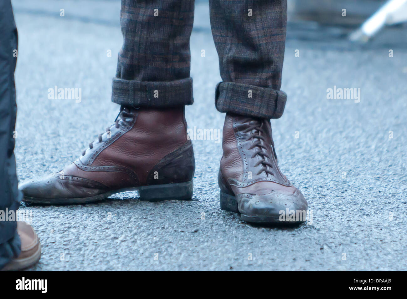 Matt Smith's dapper brogue boots on the set of the BBC's Doctor Who TV  series Wales - 02.07.12 Stock Photo - Alamy