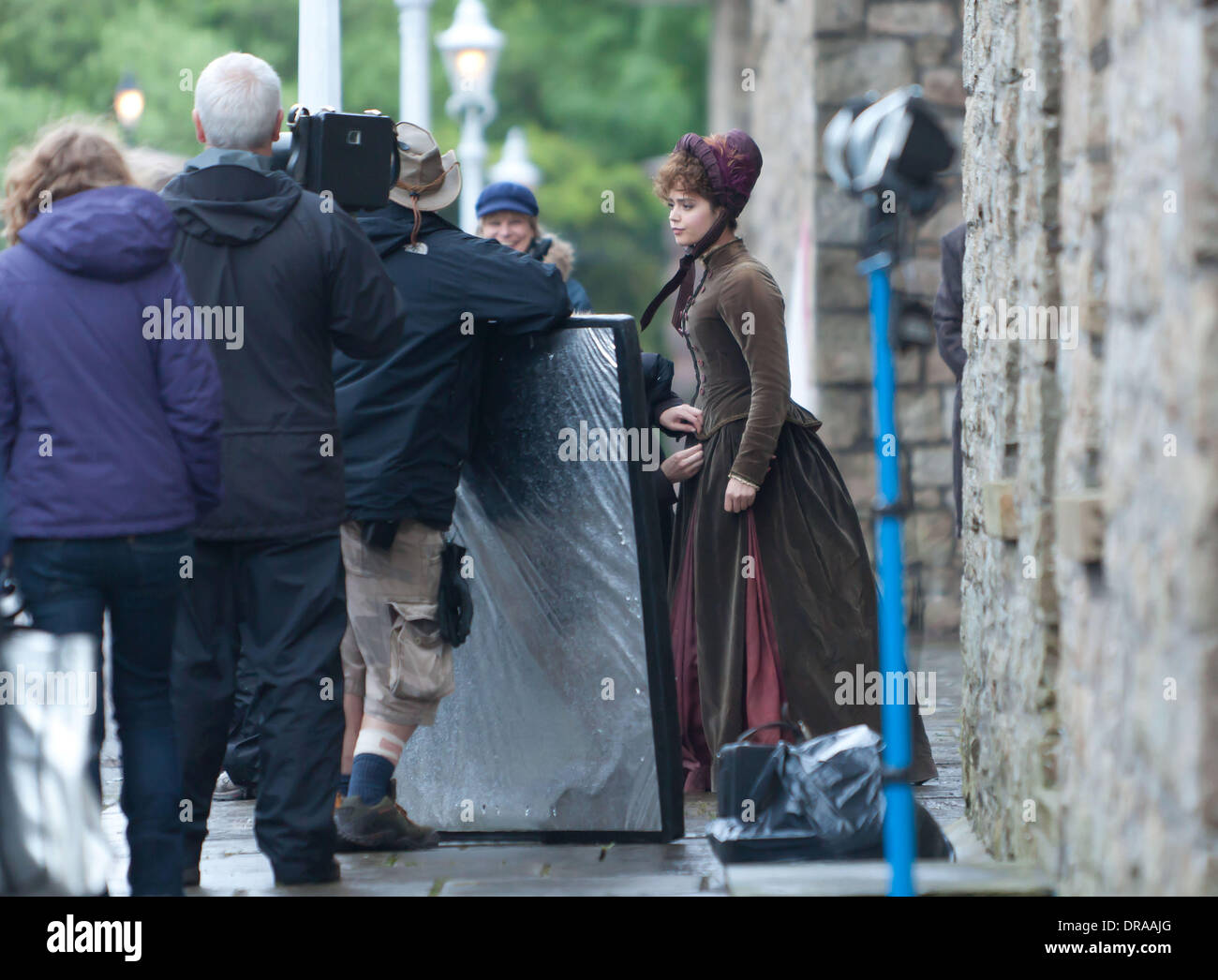Jenna-Louise Coleman on the set of the BBC's Doctor Who TV series Wales