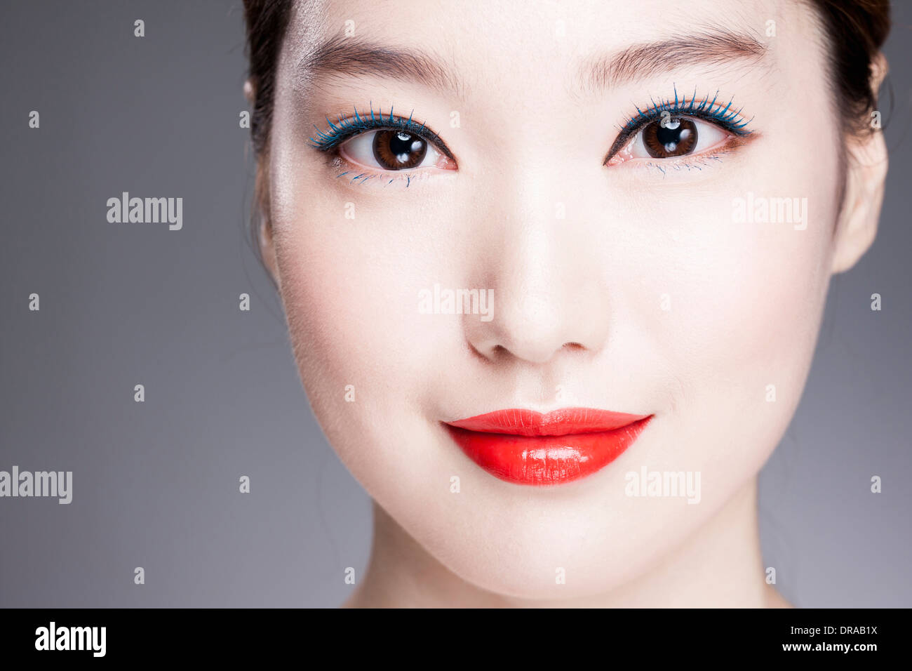 close up shot of a woman with red lipstick Stock Photo