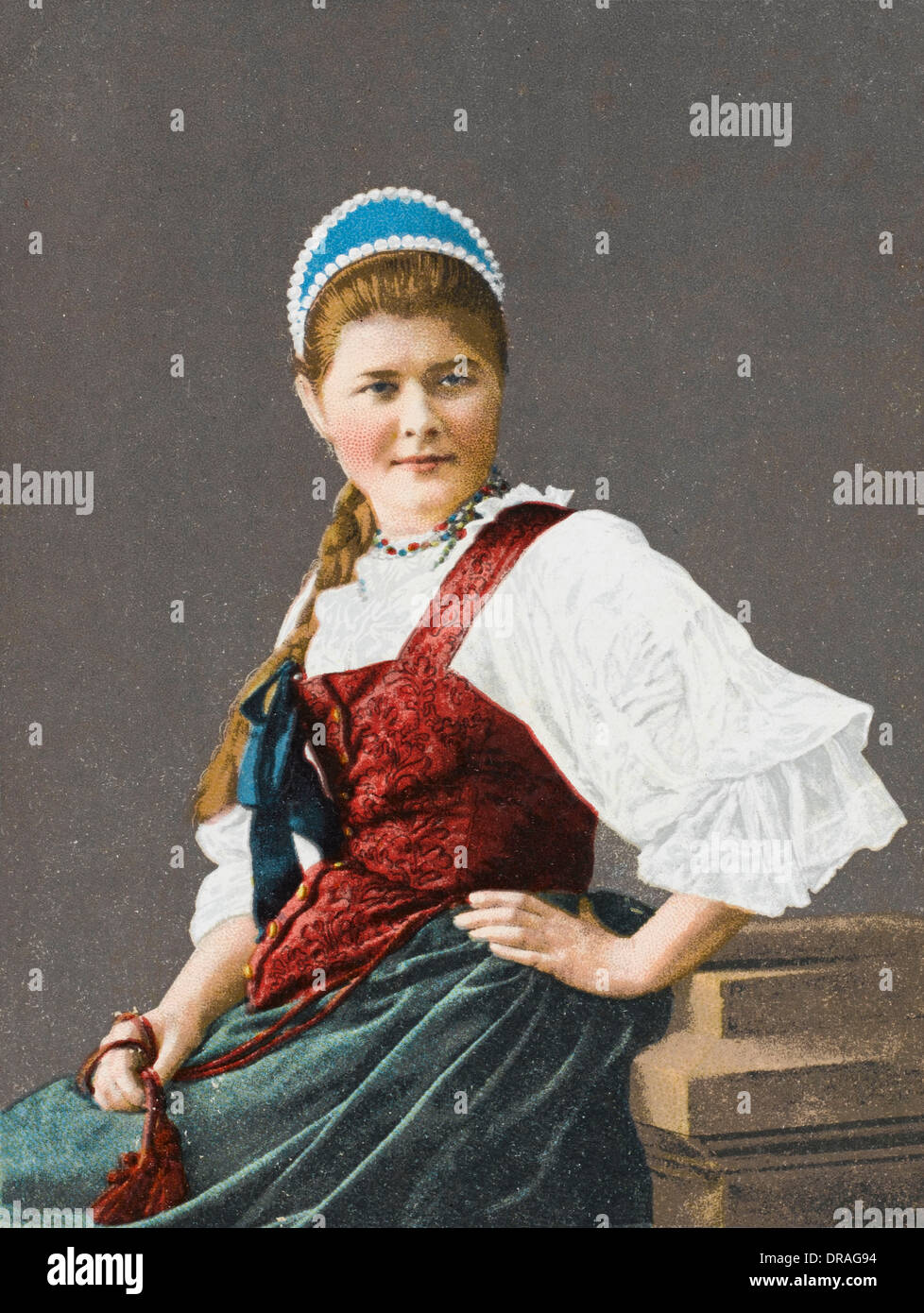 Housewife in Folk Costume Cat Spindle by Shishkin Russian Modern postcard 