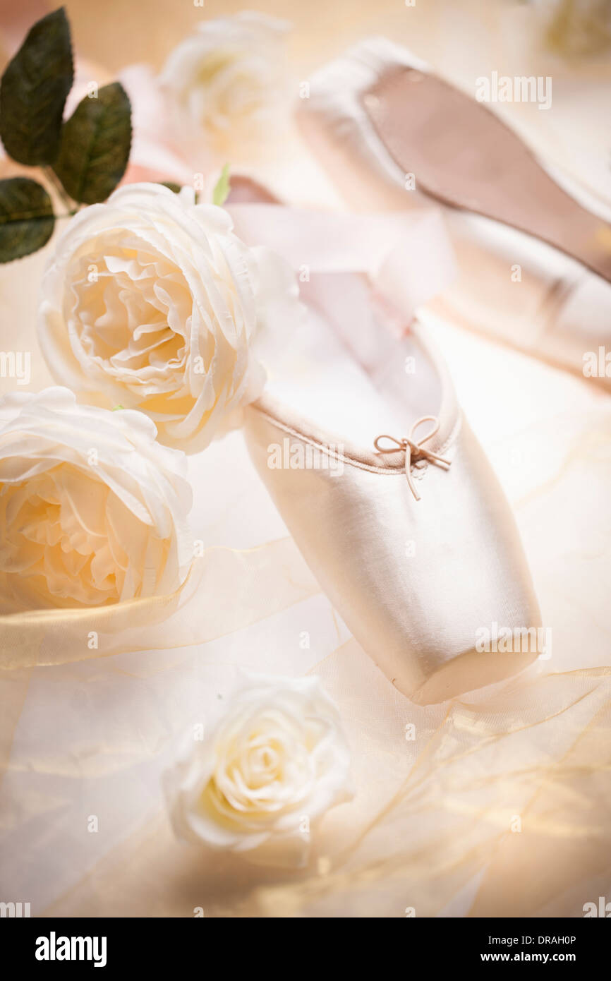 ballet shoes with flowers Stock Photo