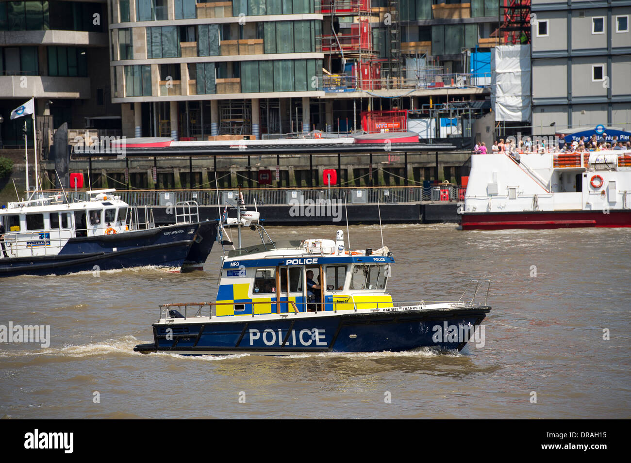 Boat of the Marine Policing Unit on the River Thames, London, England. Stock Photo