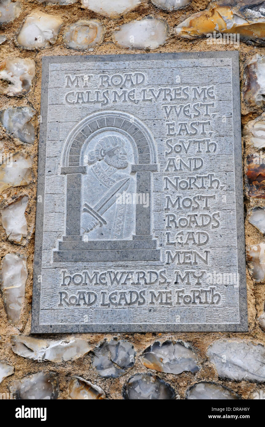 Poem sculpted into outer castle wall, Norwich. Stock Photo