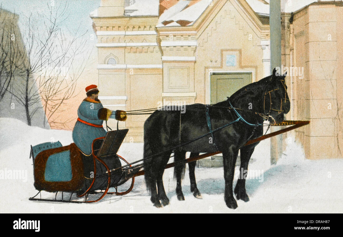 Russian horse-drawn sleigh Stock Photo