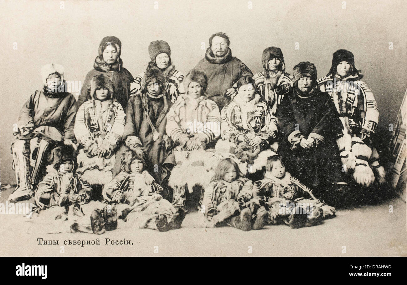Samoyedic people in group photo, Russia Stock Photo