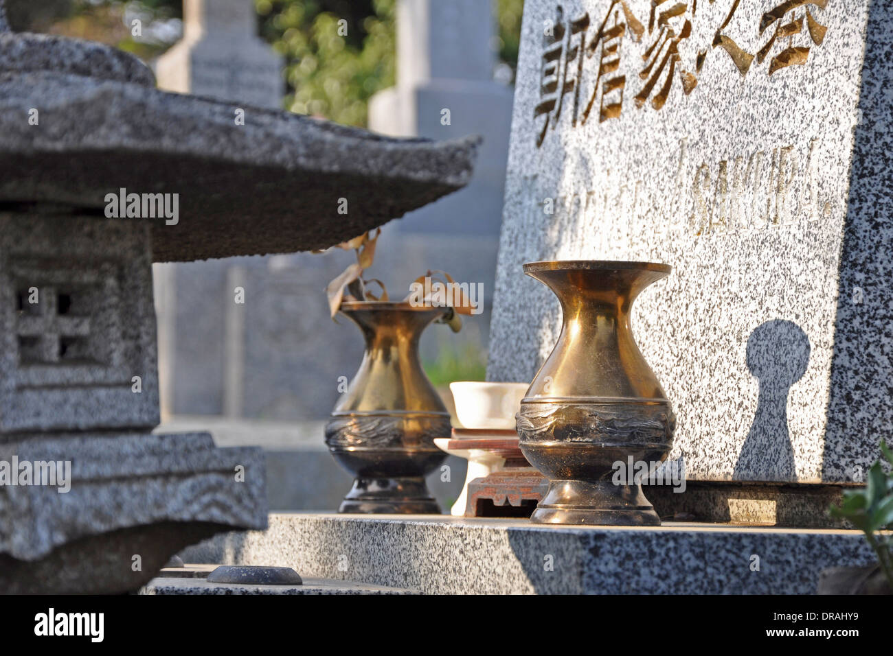 Detail of a japanese grave - Aoyama cemetery, Tokyo, Japan Stock Photo
