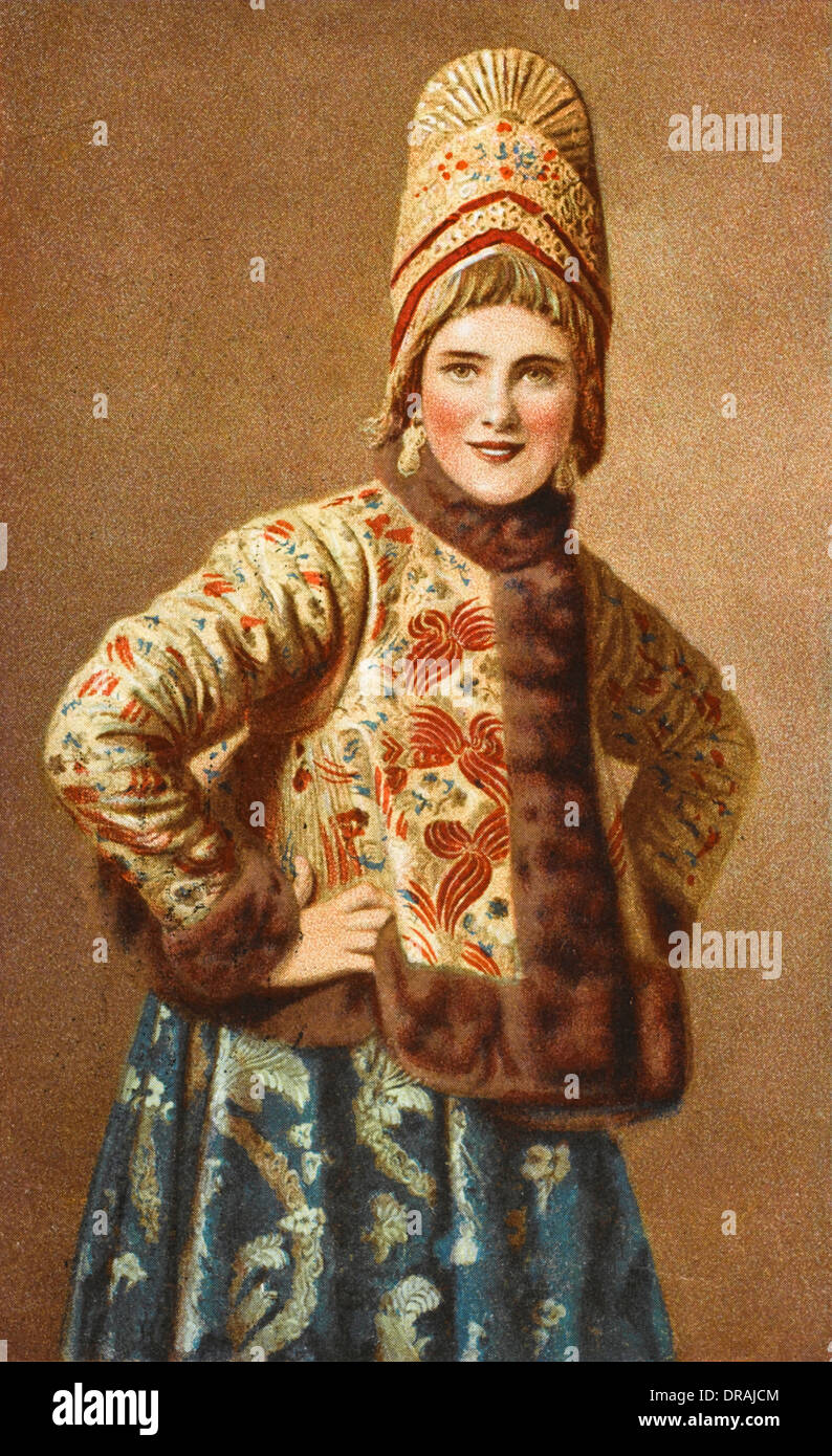 Russian girl in traditional costume Stock Photo