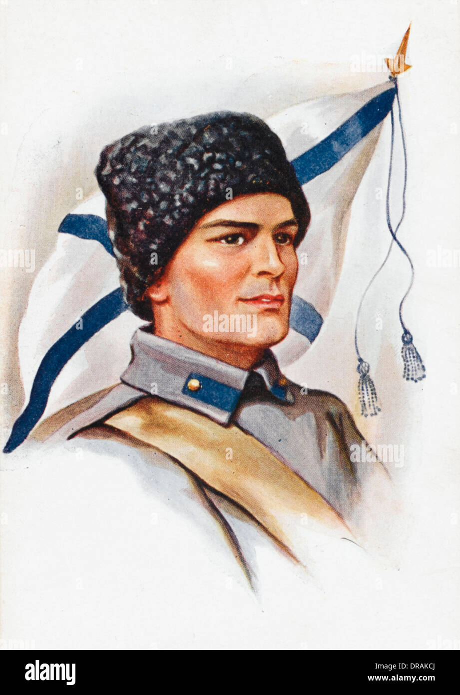 Russian sailor with flag Stock Photo