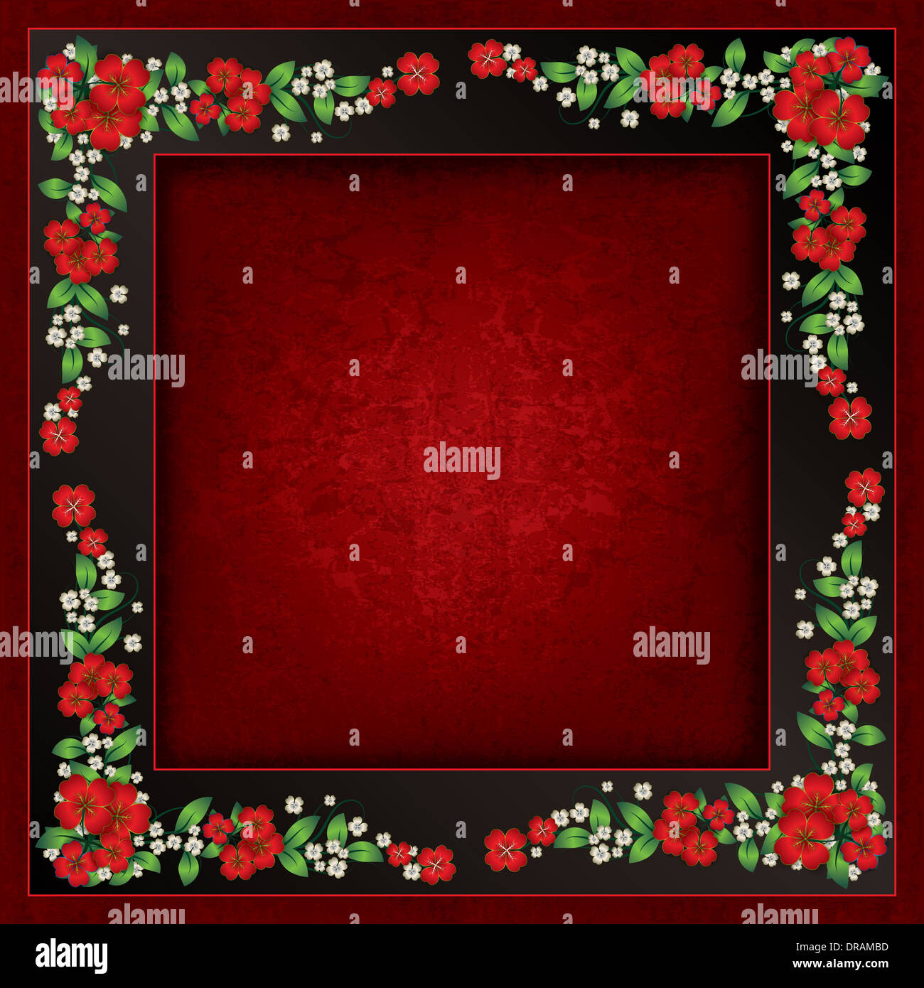 abstract grunge red background with spring flowers on black Stock Photo ...