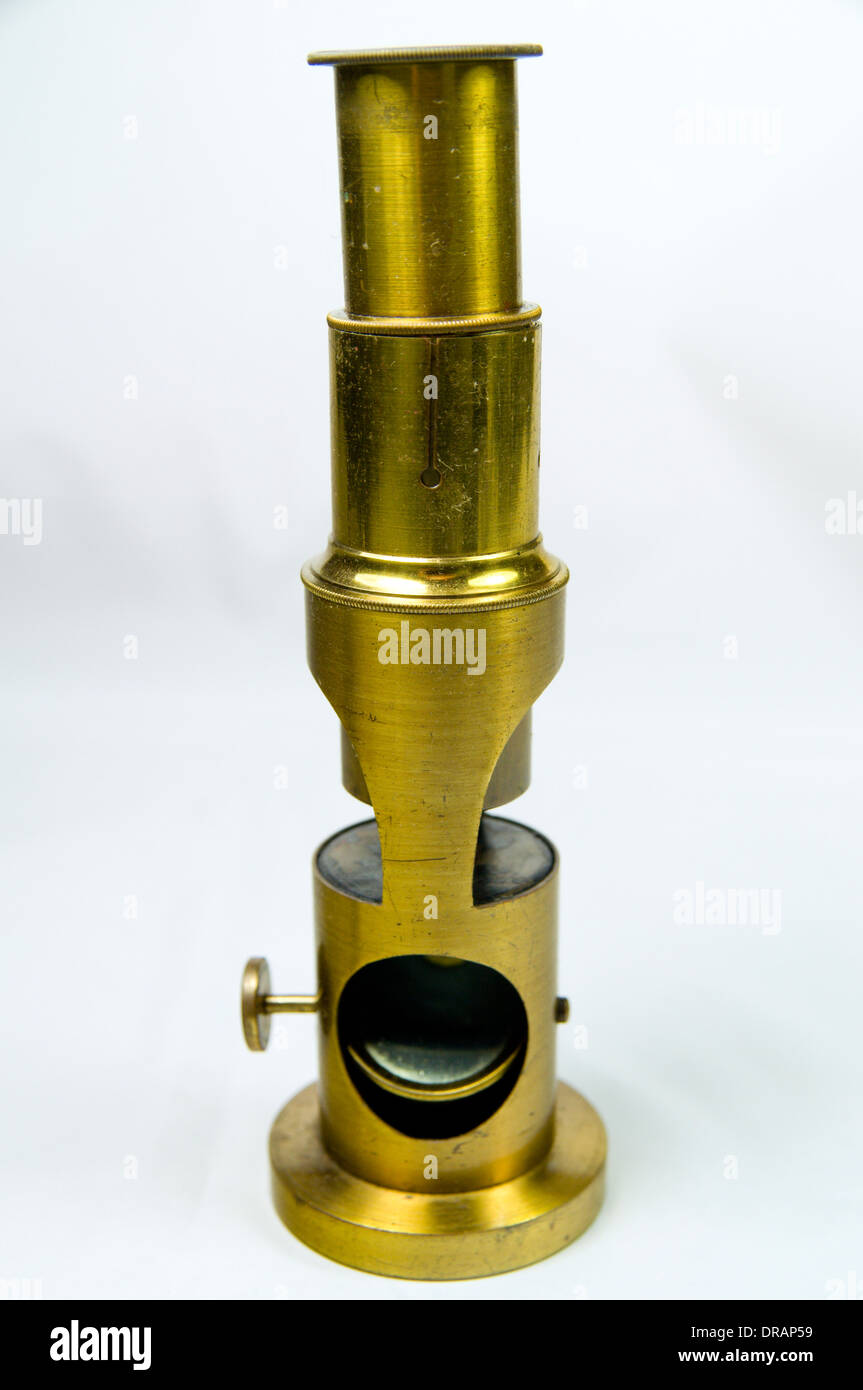 Old Brass Microscope made by A Franks company in Manchester, England. Stock Photo