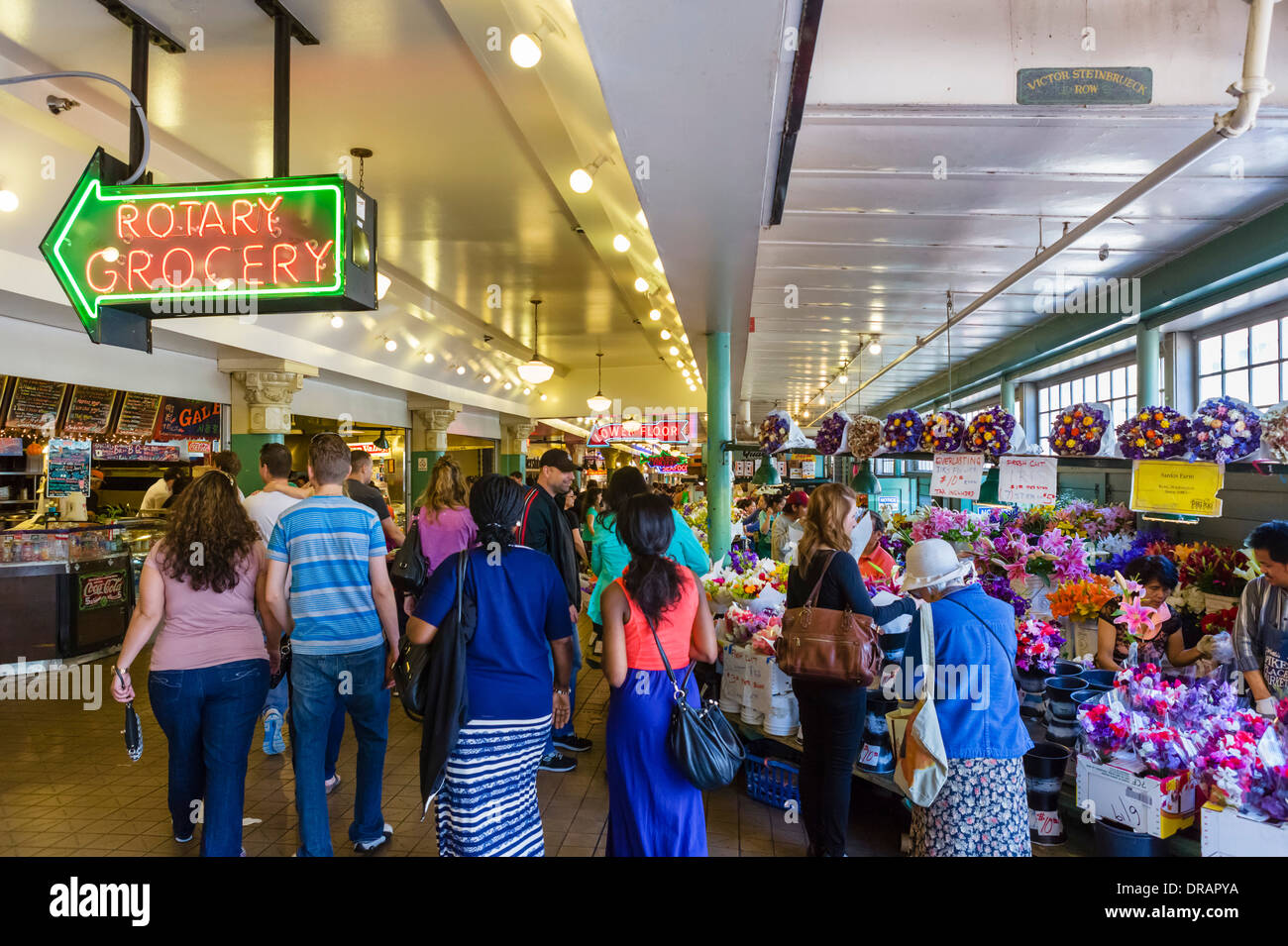 Interior of Pike Place Market, Seattle, Washington, USA Stock Photo