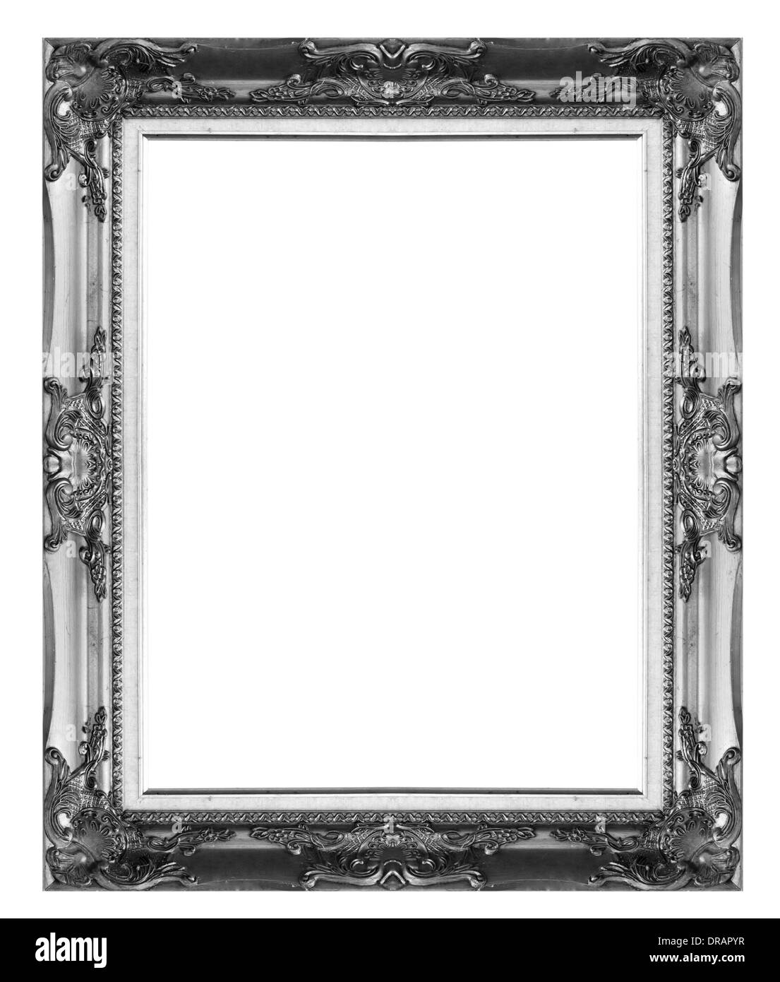 Old antique black picture frame wall, wallpaper, decorative objects isolated white background