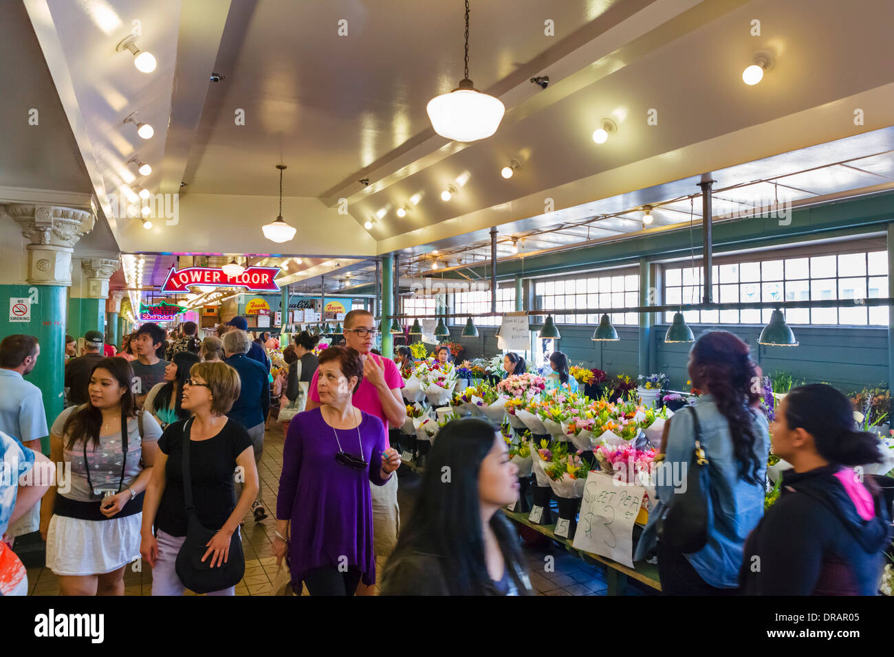 Interior of Pike Place Market, Seattle, Washington, USA Stock Photo