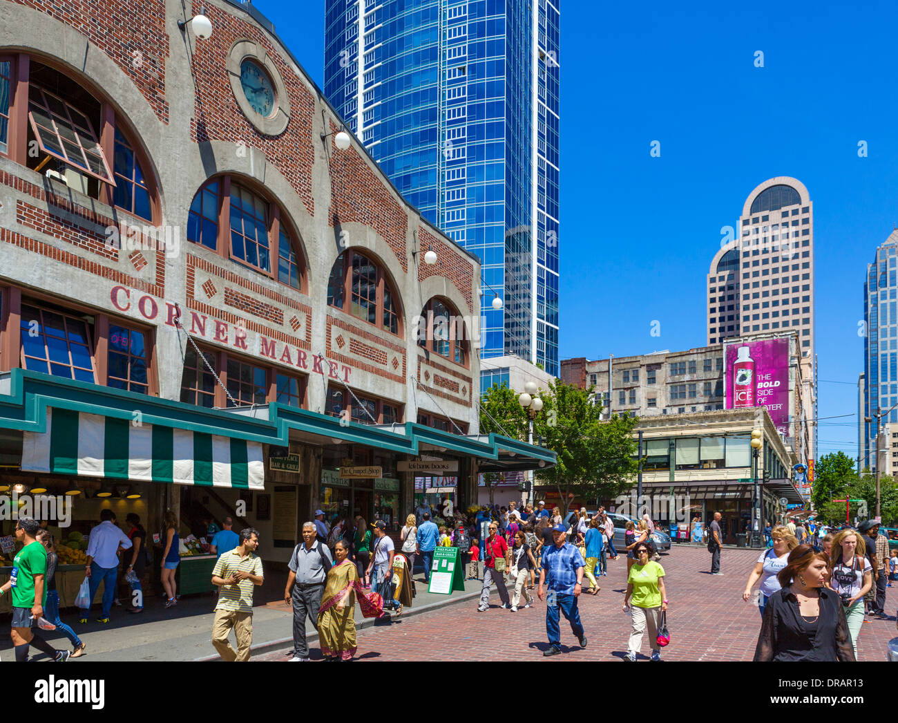 Pike Place Market area in downtown Seattle, Washington, USA Stock Photo