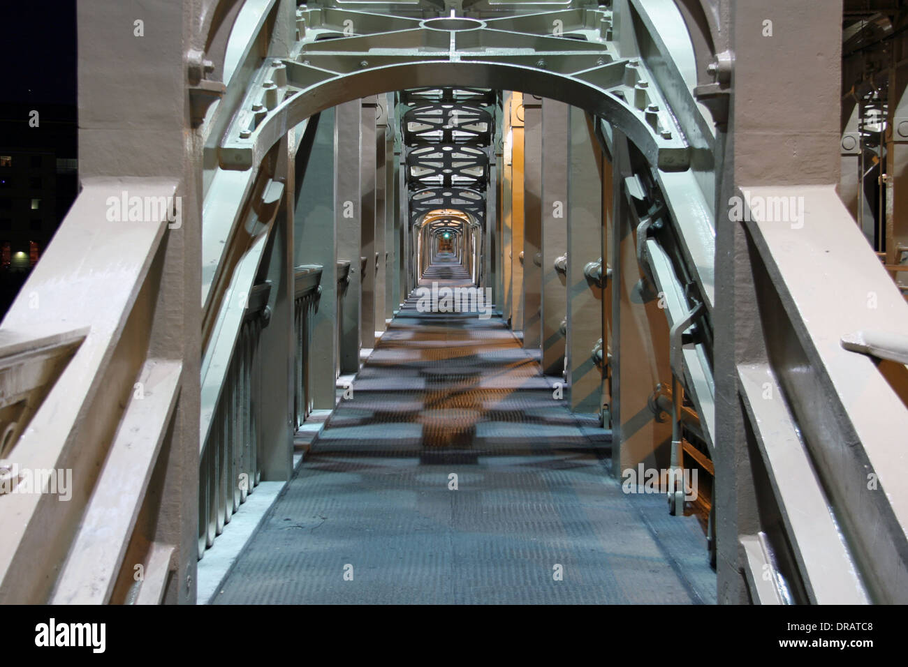 View along pedestrian walkway on the High Level Bridge over the River Tyne. Stock Photo
