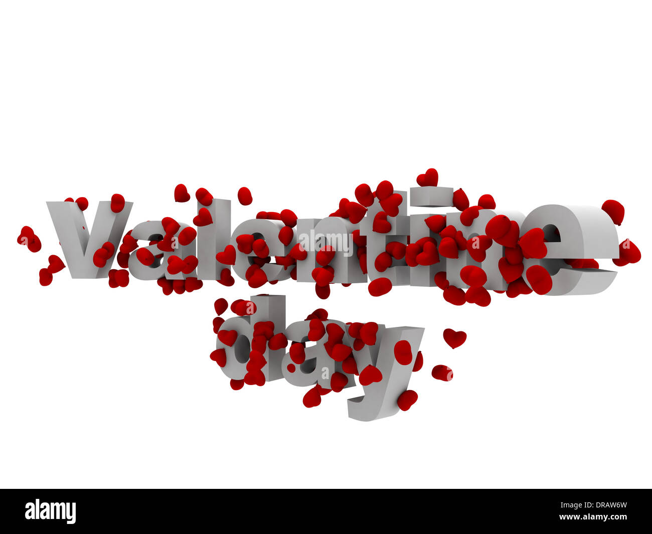 3d valentine text surrounded by hearts Stock Photo