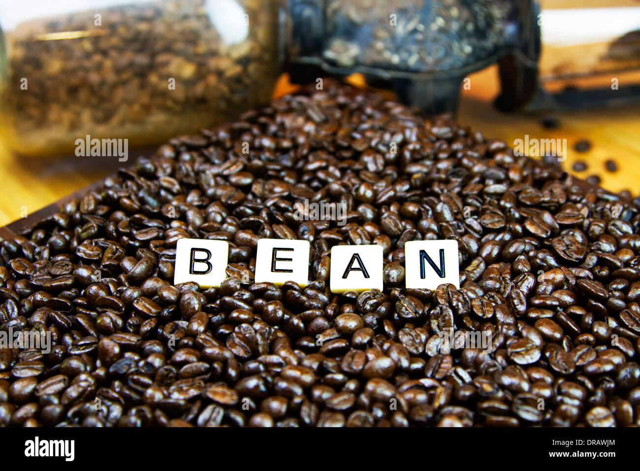 BEAN spelled out in coffee beans Stock Photo
