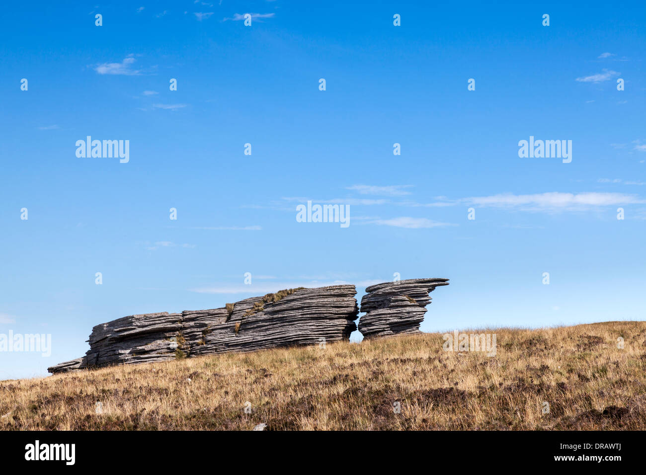 Side view of Watern Tor on Dartmoor, taken on a fine summers day Stock Photo