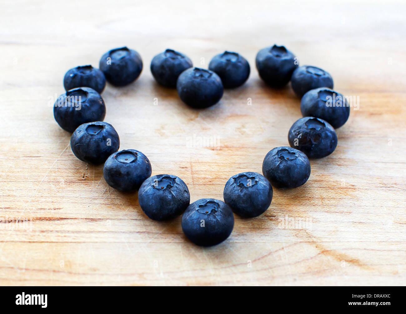 Heart shaped blueberries Stock Photo