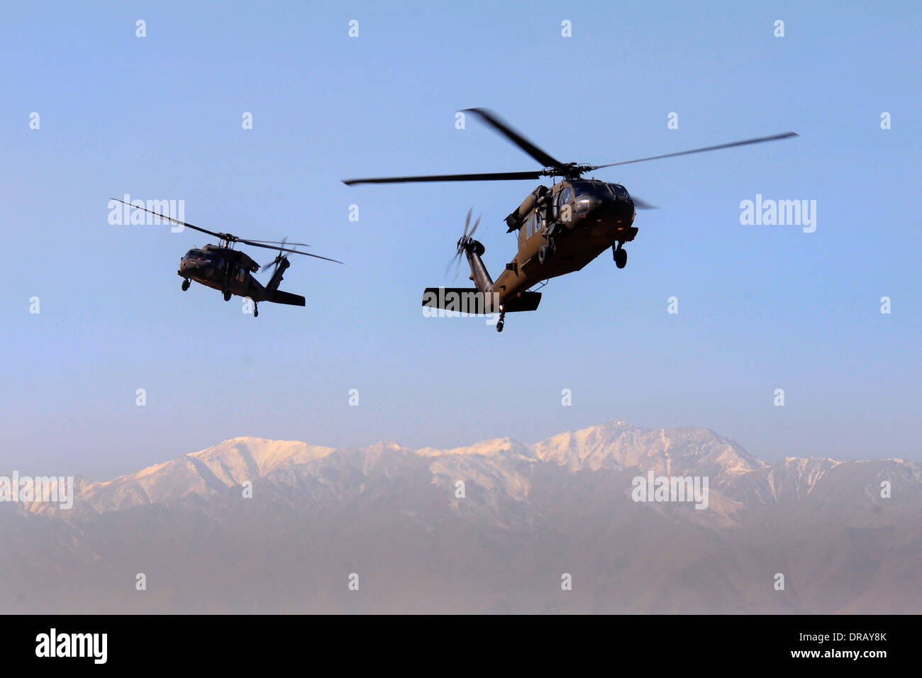 UH-60 Black Hawk helicopters during a mission in Afghanistan Stock Photo