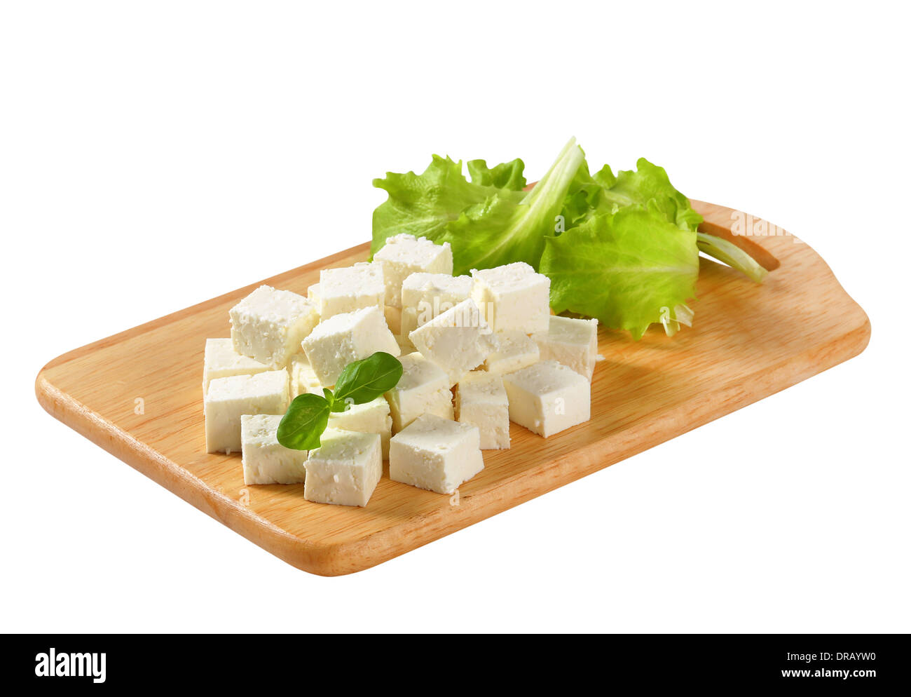 Cubes of feta cheese on a plate Stock Photo