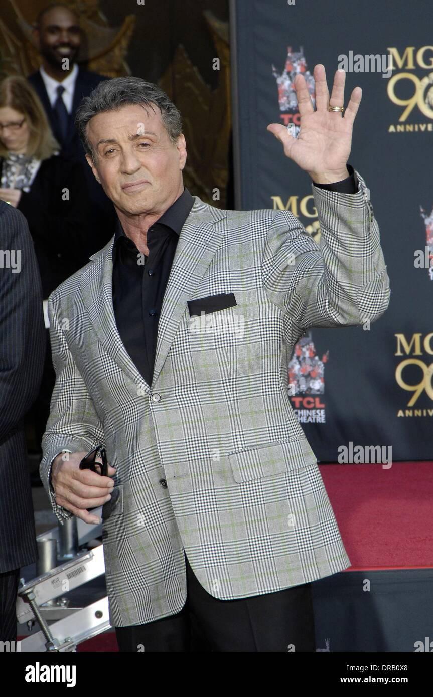 Los Angeles, CA, USA. 22nd Jan, 2014. Sylvester Stallone at the induction ceremony for MGM's Leo The Lion Celebrates 90th Anniversary With Paw Print Ceremony at Chinese Theatre, TCL Chinese 6 Theatres (formerly Grauman's), Los Angeles, CA January 22, 2014. Credit:  Michael Germana/Everett Collection/Alamy Live News Stock Photo
