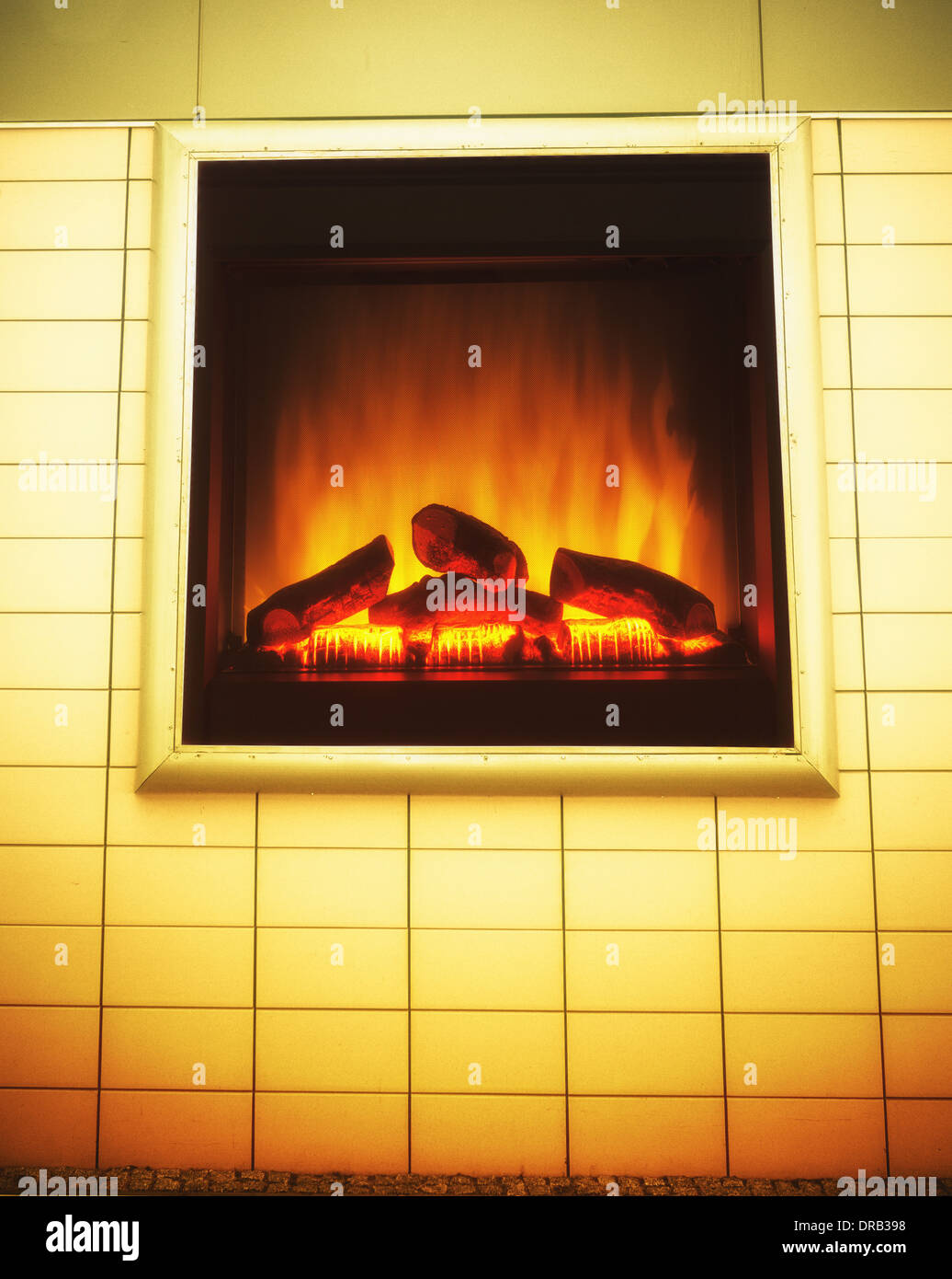 Closeup Of Electric Artificial Fireplace With Orange Fire Flame