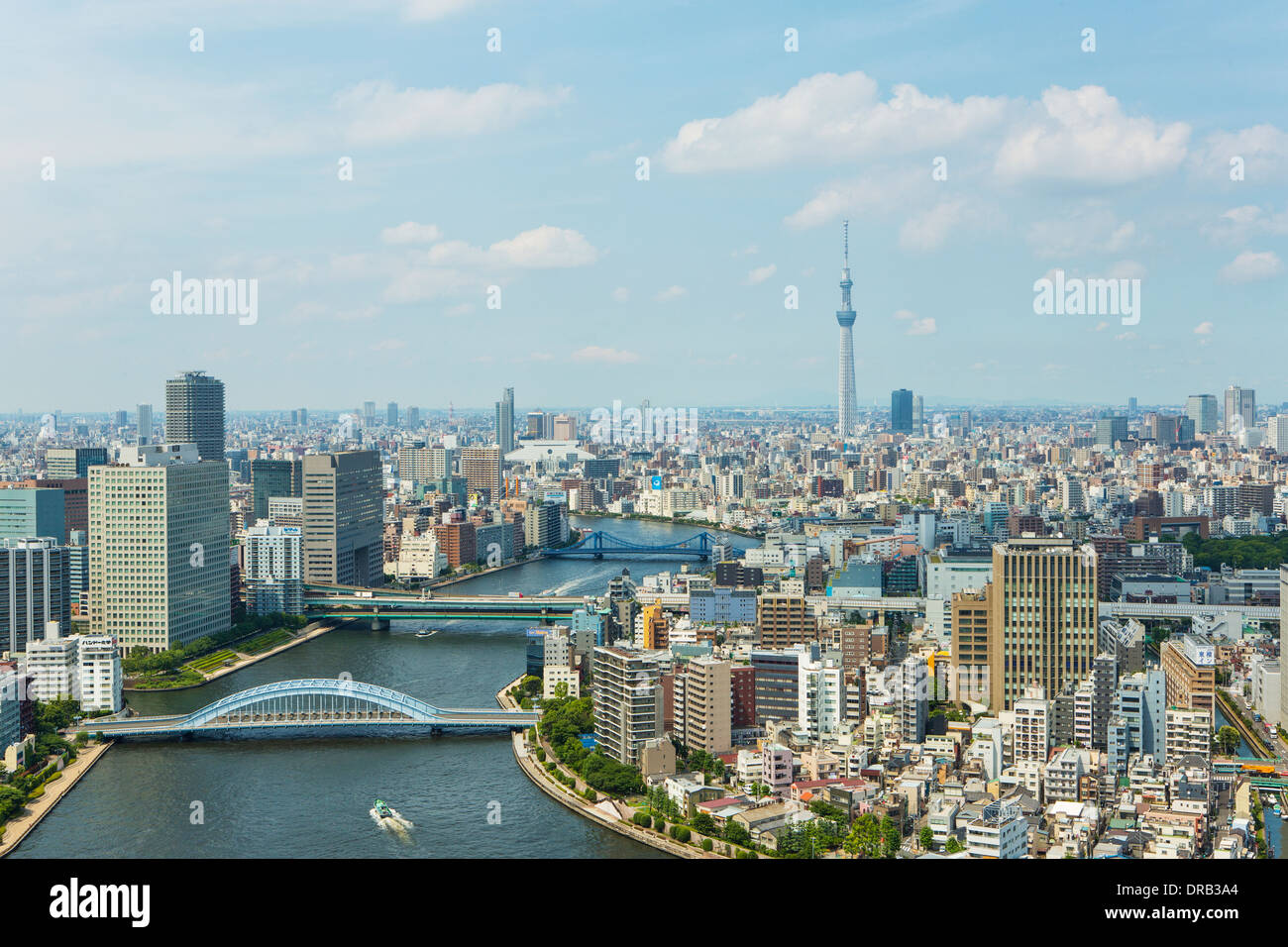 Sumida river and Sky Tree Tower in Tokyo Stock Photo