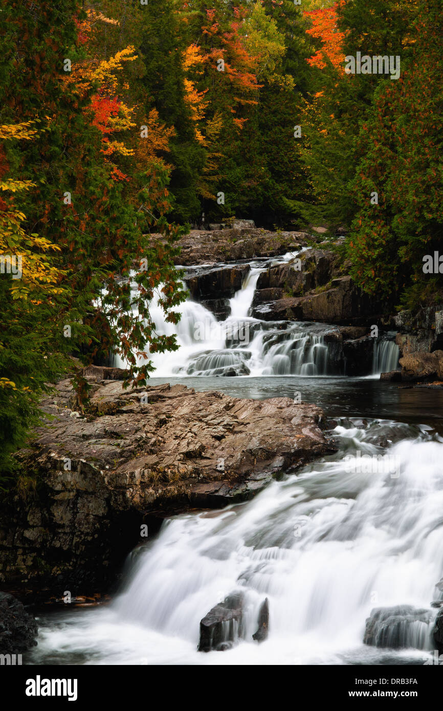 Crystal Falls, a double waterfall during the fall season in Crystal