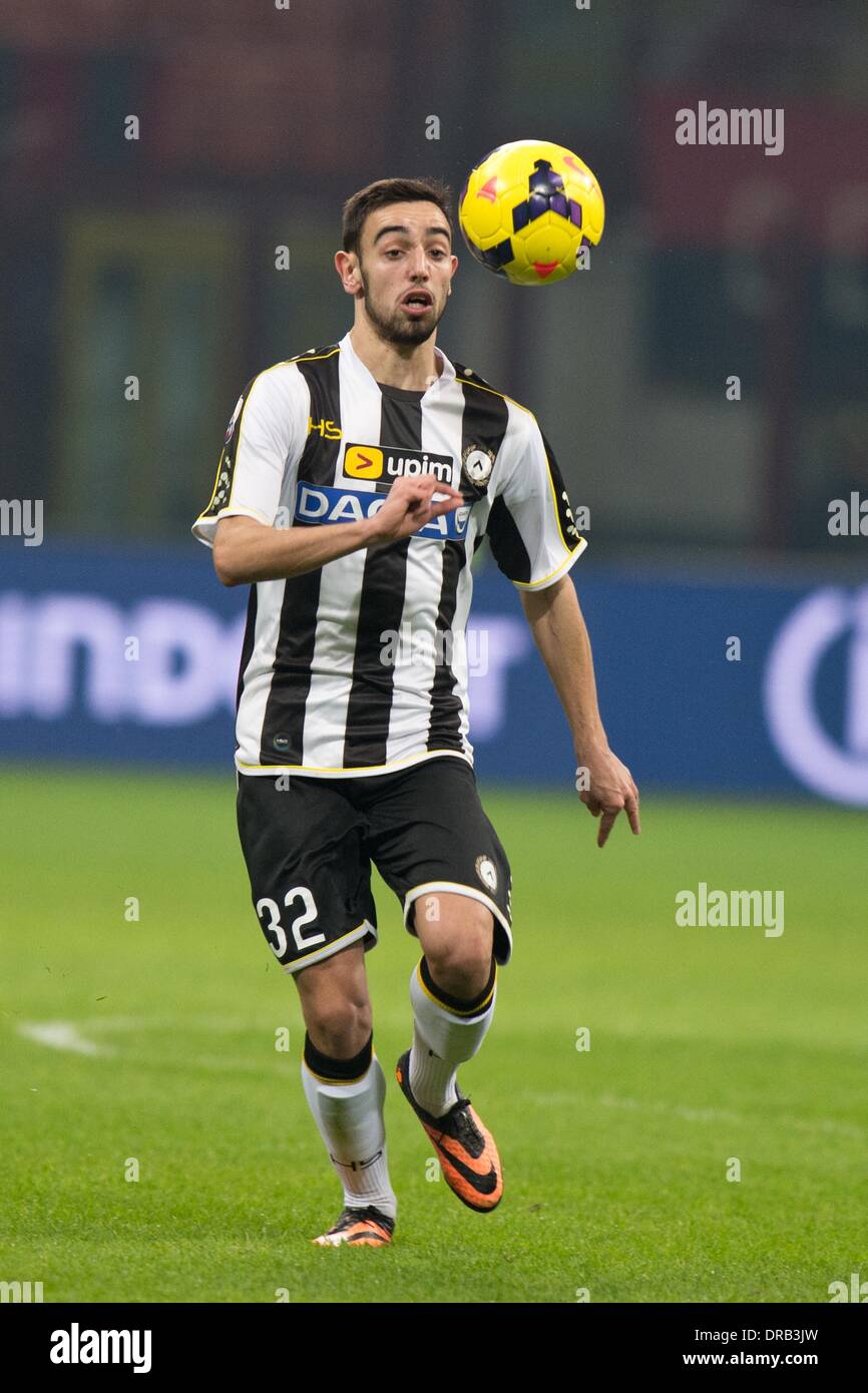 Milan, Italy. 22nd Jan, 2014. Bruno Fernandes (Udinese) Football / Soccer :  Coppa Italia (TIM Cup) Quarter-final match between AC Milan 1-2 Udinese at  Stadio Giuseppe Meazza in Milan, Italy . (Photo, image size:866x1390