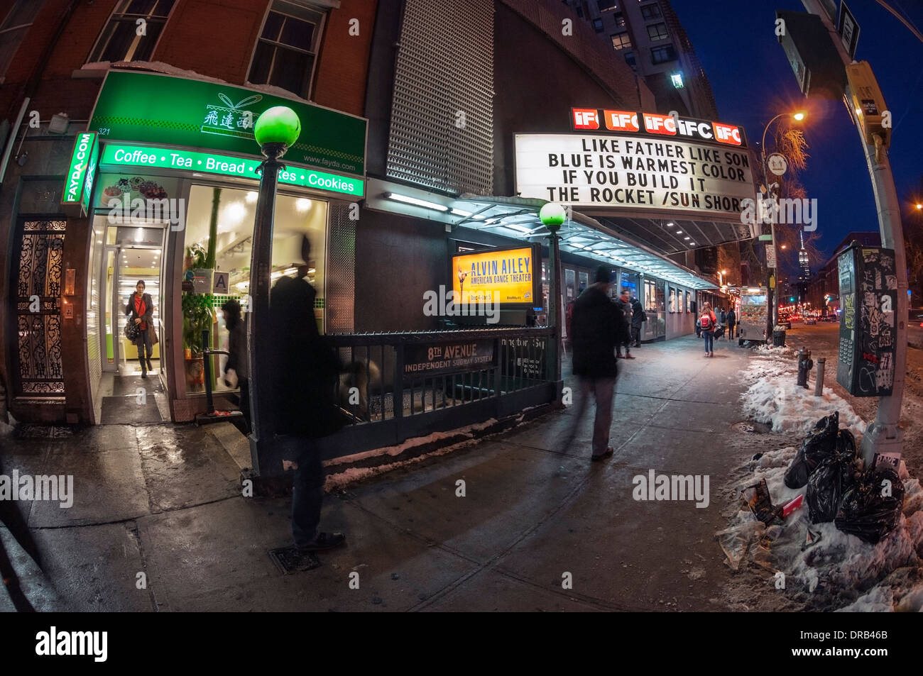 New York, NY 22 January 2013 - Sixth Avenue on a cold winter night. Stock Photo