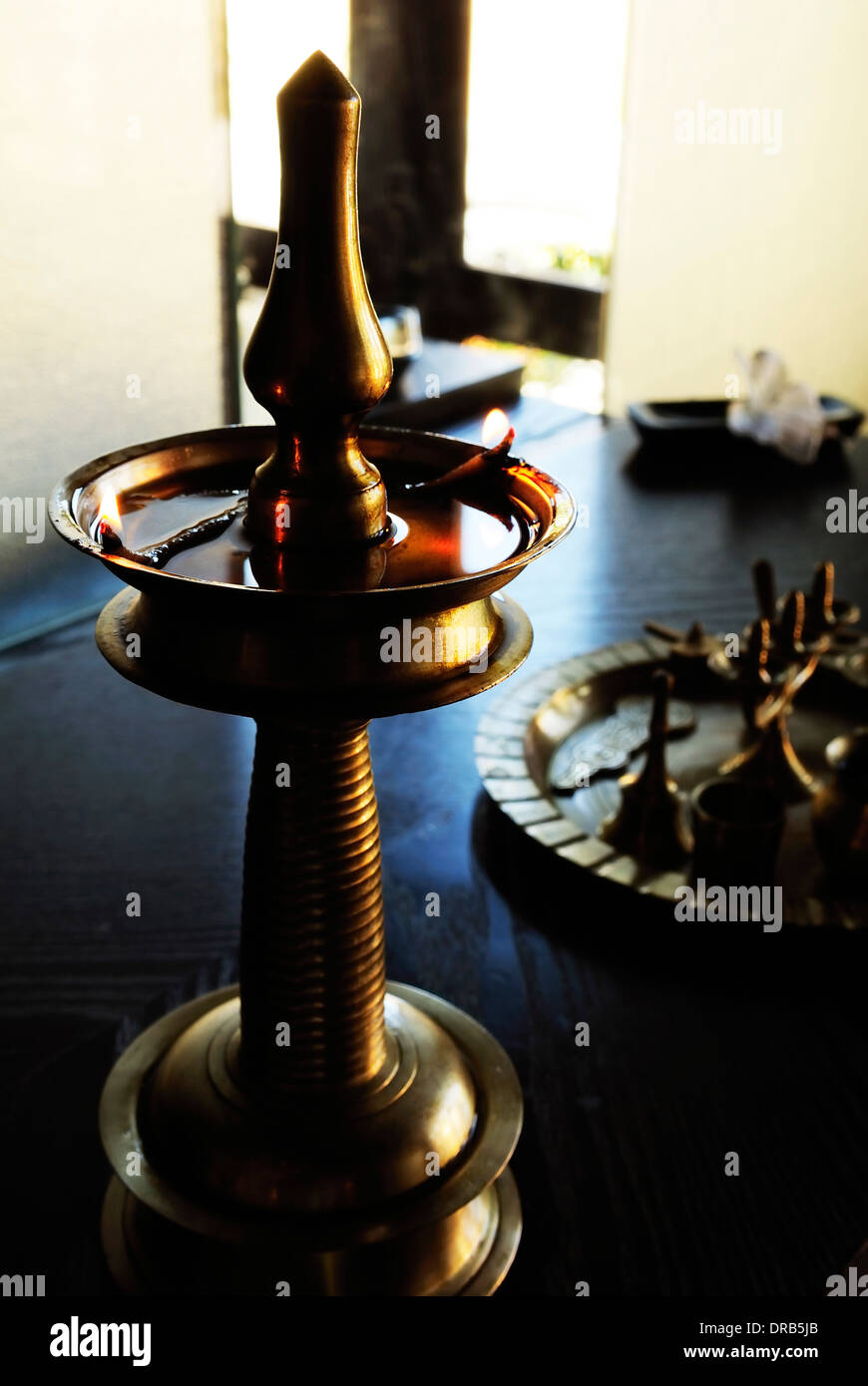 Oil lamp at Hindu temple Stock Photo Alamy