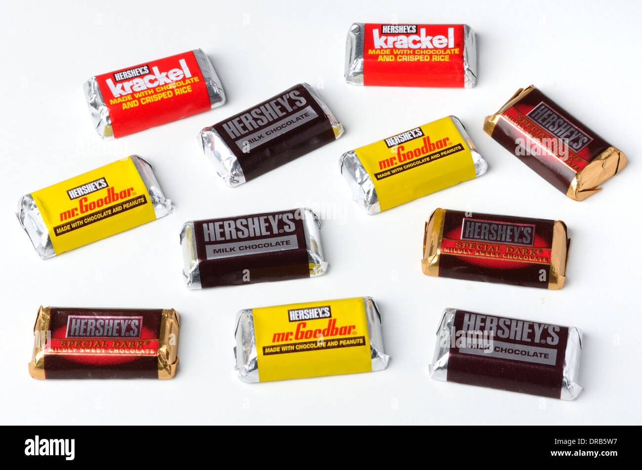 Small individually wrapped chocolates made by Hershey Stock Photo