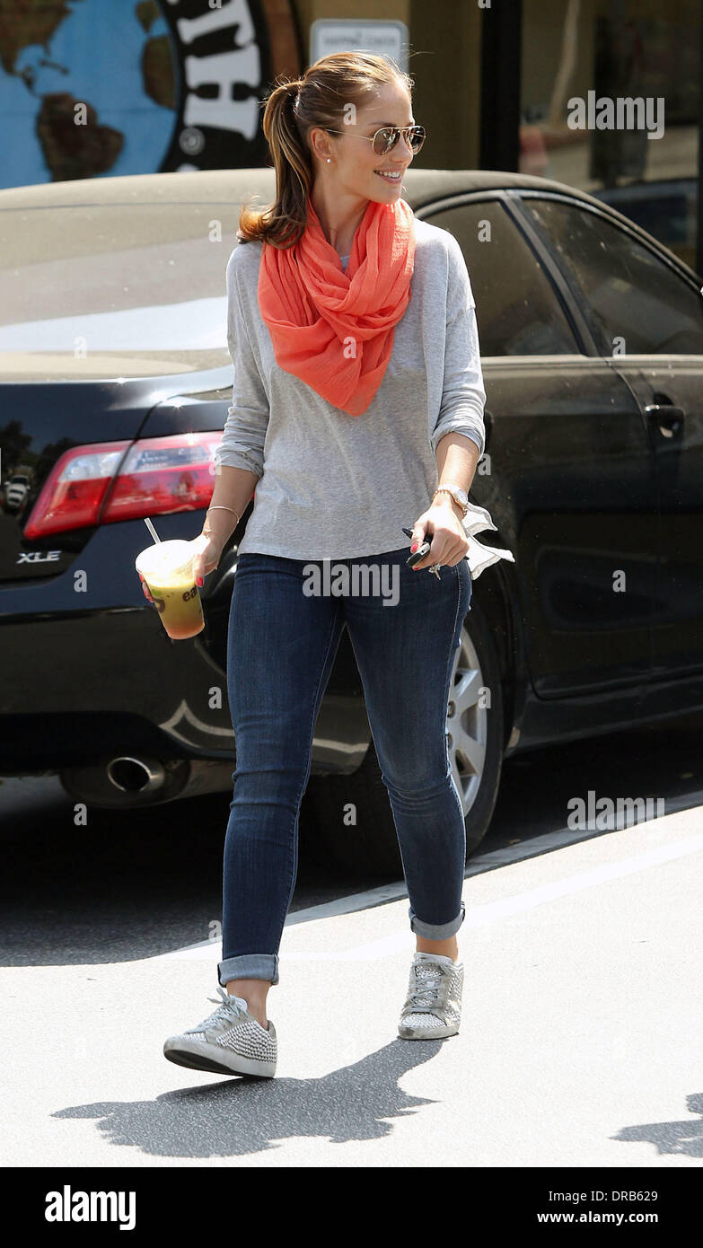 Minka Kelly out for lunch in West Hollywood wearing a large orange