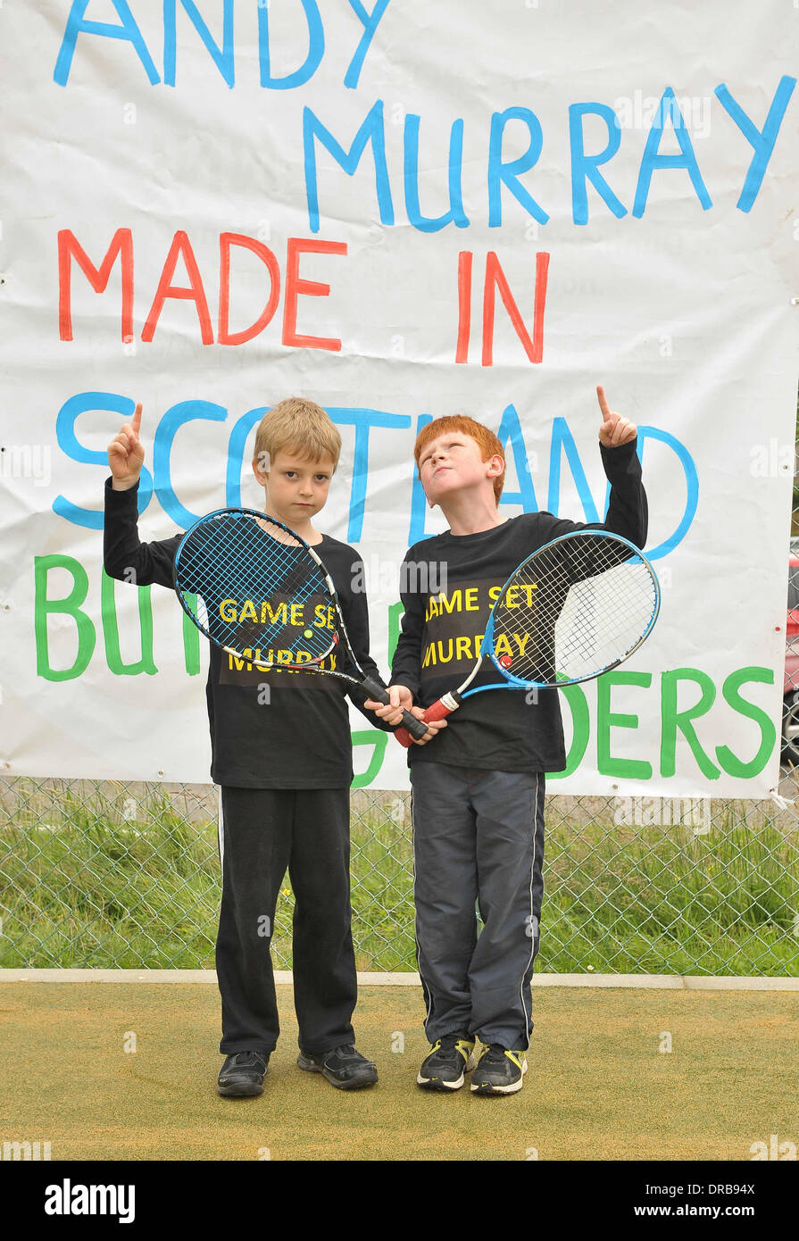 Atmosphere Residents of Andy Murray's home town of Dunblane gather together to show their support as he takes on Roger Federer in the Wimbledon Men's Singles Final at the All England Tennis Club Dunblane, Scotland - 08.07.12 Stock Photo