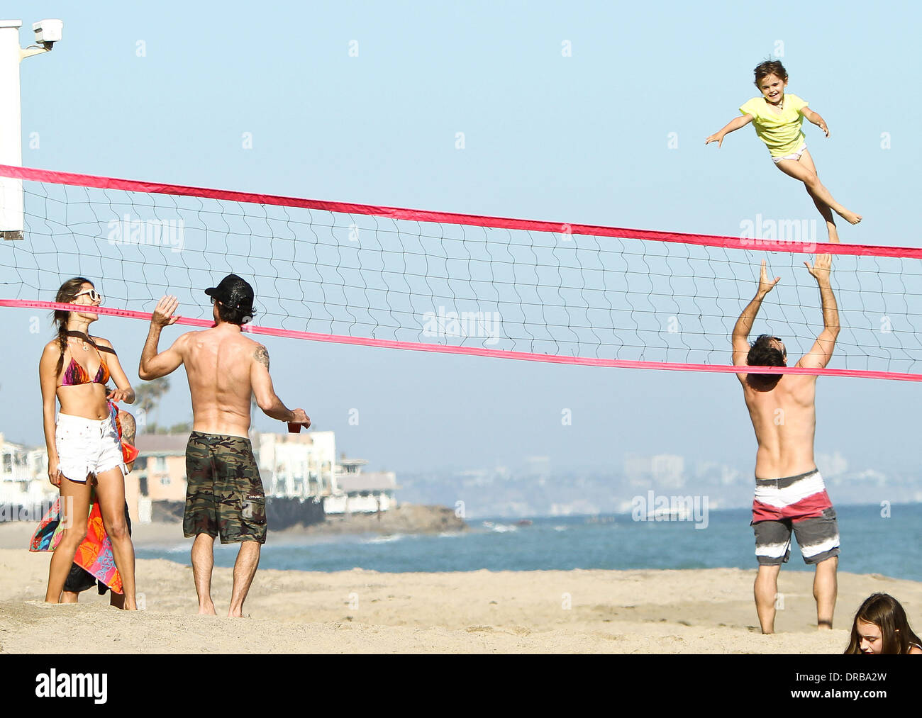 Alessandra Ambrosio  plays volleyball on Malibu Beach with friends  Malibu, California - 08.07.12 Stock Photo