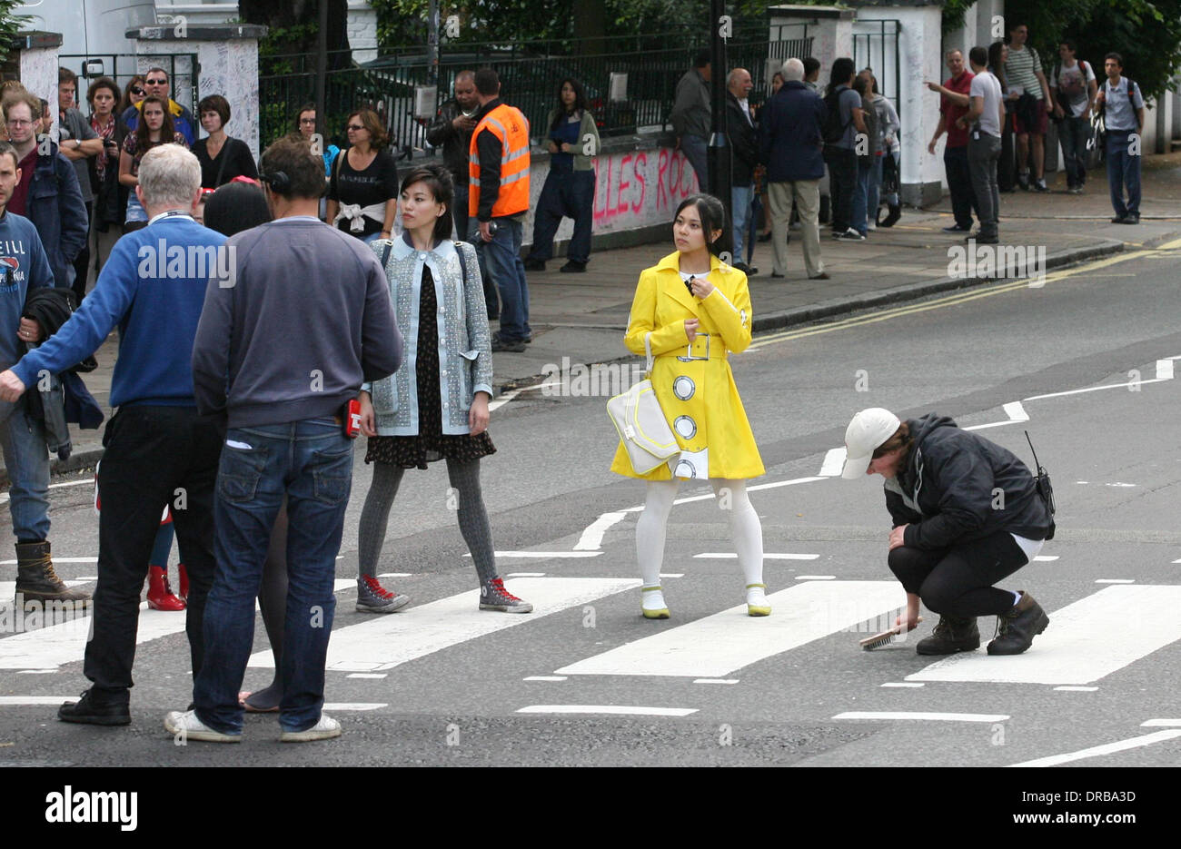 Atmosphere on the set of 'About Time', on location in London. Rachel McAdams plays pregnant Mary and Domhnall Gleeson is cast as time-traveller Tim in the new Richard Curtis film. London, England - 08.07.12 Stock Photo