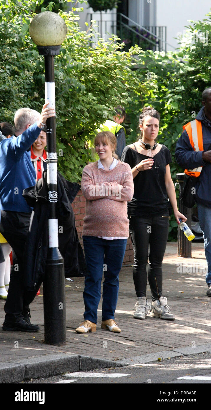 Rachel McAdams   on the set of 'About Time', on location in London. Rachel McAdams plays pregnant Mary and Domhnall Gleeson is cast as time-traveller Tim in the new Richard Curtis film. London, England - 08.07.12 Stock Photo