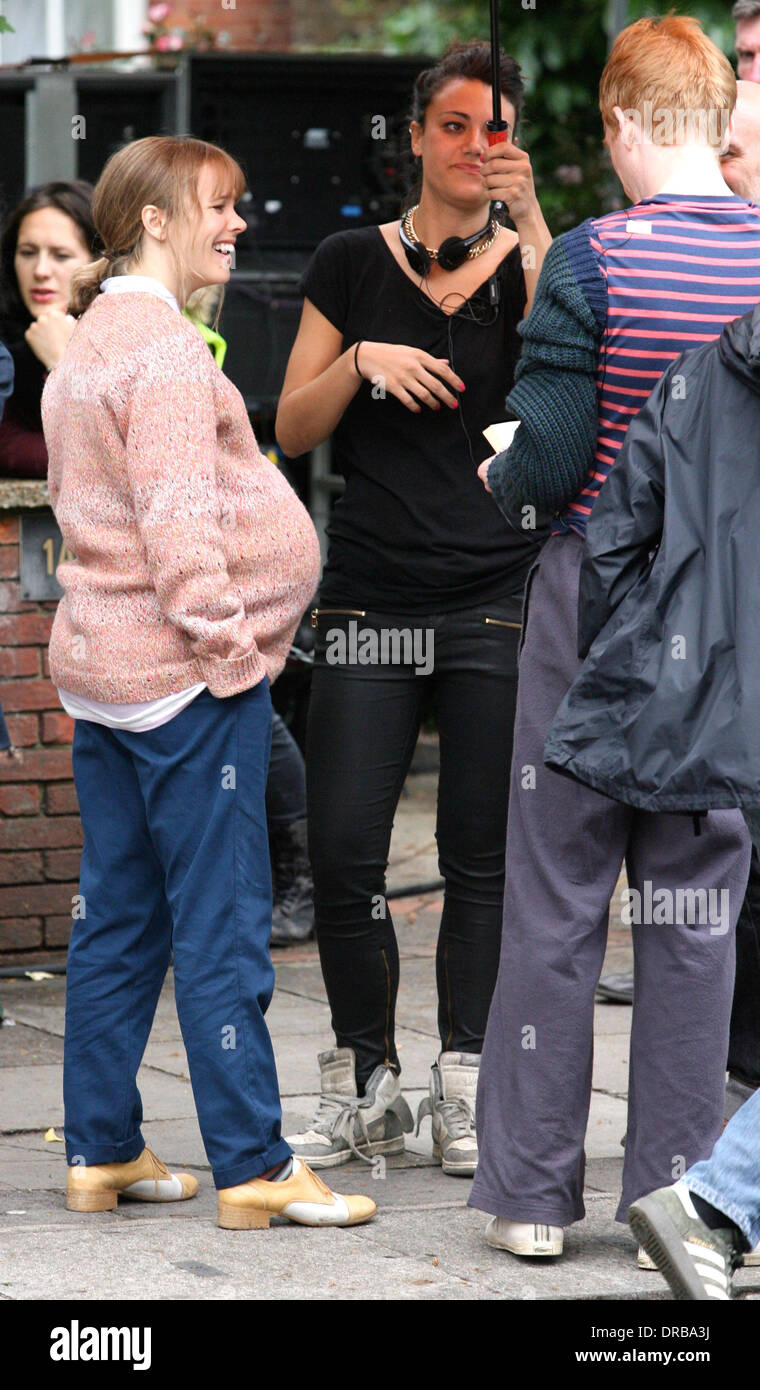 Rachel McAdams   on the set of 'About Time', on location in London. Rachel McAdams plays pregnant Mary and Domhnall Gleeson is cast as time-traveller Tim in the new Richard Curtis film. London, England - 08.07.12 Stock Photo