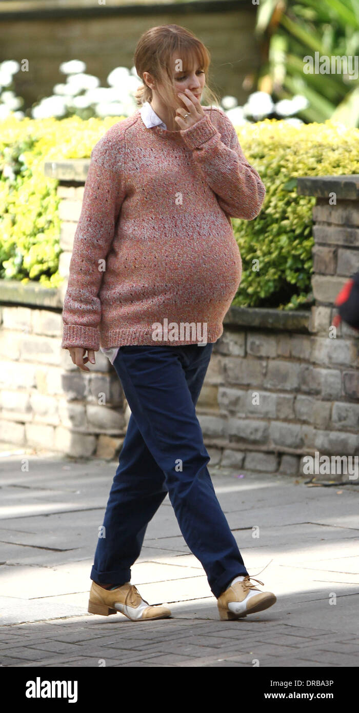 Rachel McAdams   on the set of 'About Time', on location in London. Rachel McAdams plays pregnant Mary and Domhnall Gleeson is cast as time-traveller Tim in the new Richard Curtis film. London, England - 08.07.12 Stock Photo