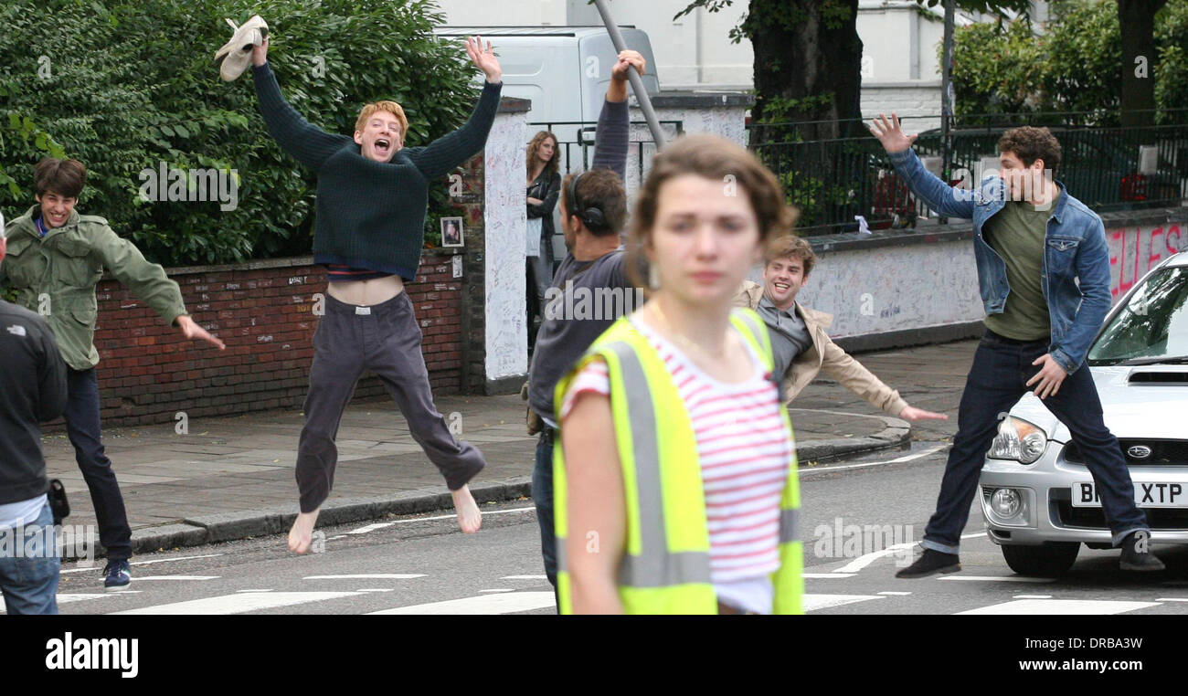 Domhnall Gleeson   on the set of 'About Time', on location in London. Rachel McAdams plays pregnant Mary and Domhnall Gleeson is cast as time-traveller Tim in the new Richard Curtis film. London, England - 08.07.12 Stock Photo