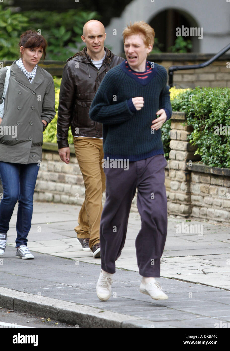 Domhnall Gleeson  on the set of 'About Time', on location in London. Rachel McAdams plays pregnant Mary and Domhnall Gleeson is cast as time-traveller Tim in the new Richard Curtis film. London, England - 08.07.12 Stock Photo