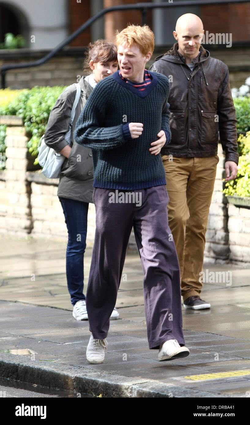 Domhnall Gleeson  on the set of 'About Time', on location in London. Rachel McAdams plays pregnant Mary and Domhnall Gleeson is cast as time-traveller Tim in the new Richard Curtis film. London, England - 08.07.12 Stock Photo