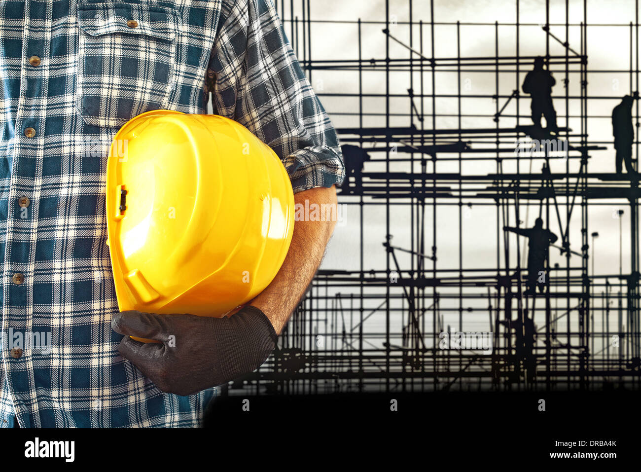 Construction worker is working on construction site Stock Photo
