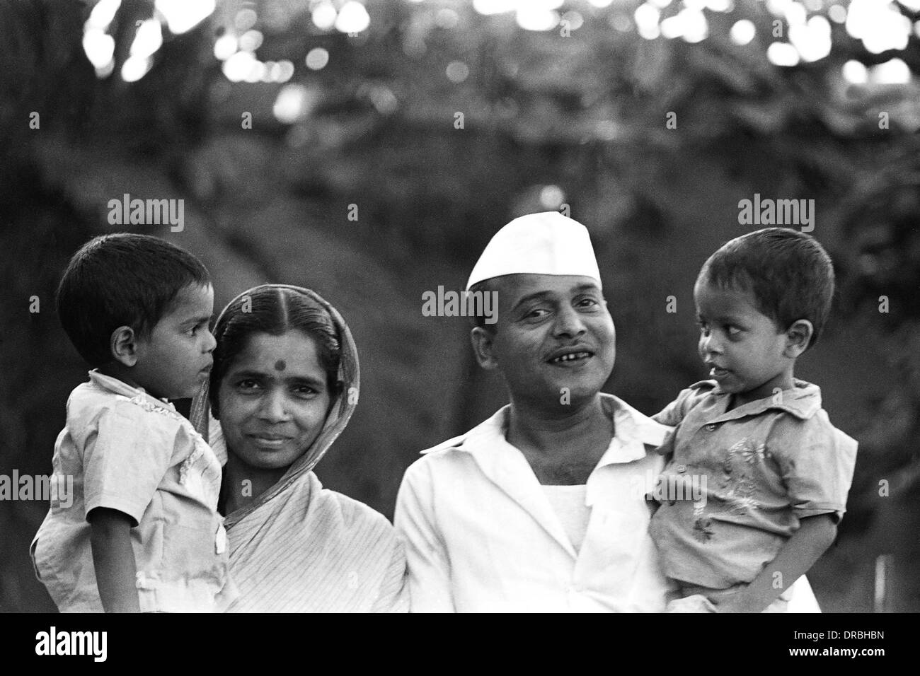 Maharashtrian family, husband wife and two children, Mumbai, Maharashtra, India, 1973, MR#313 Stock Photo