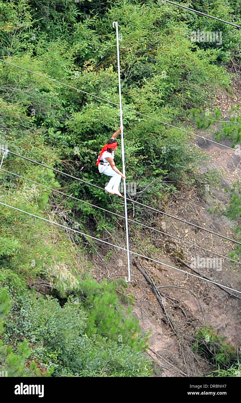 Blind Tightrope Fail! A daredevil attempts a blindfolded tightrope walk ...