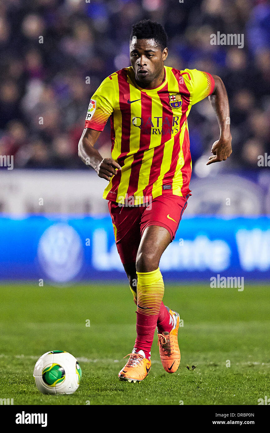 Valencia, Spain. 22nd Jan, 2014. Midfielder Alex Song of FC Barcelona in action during the Copa del Rey game between Levante and Barcelona at the Ciutat de Valencia, Valencia Credit:  Action Plus Sports/Alamy Live News Stock Photo