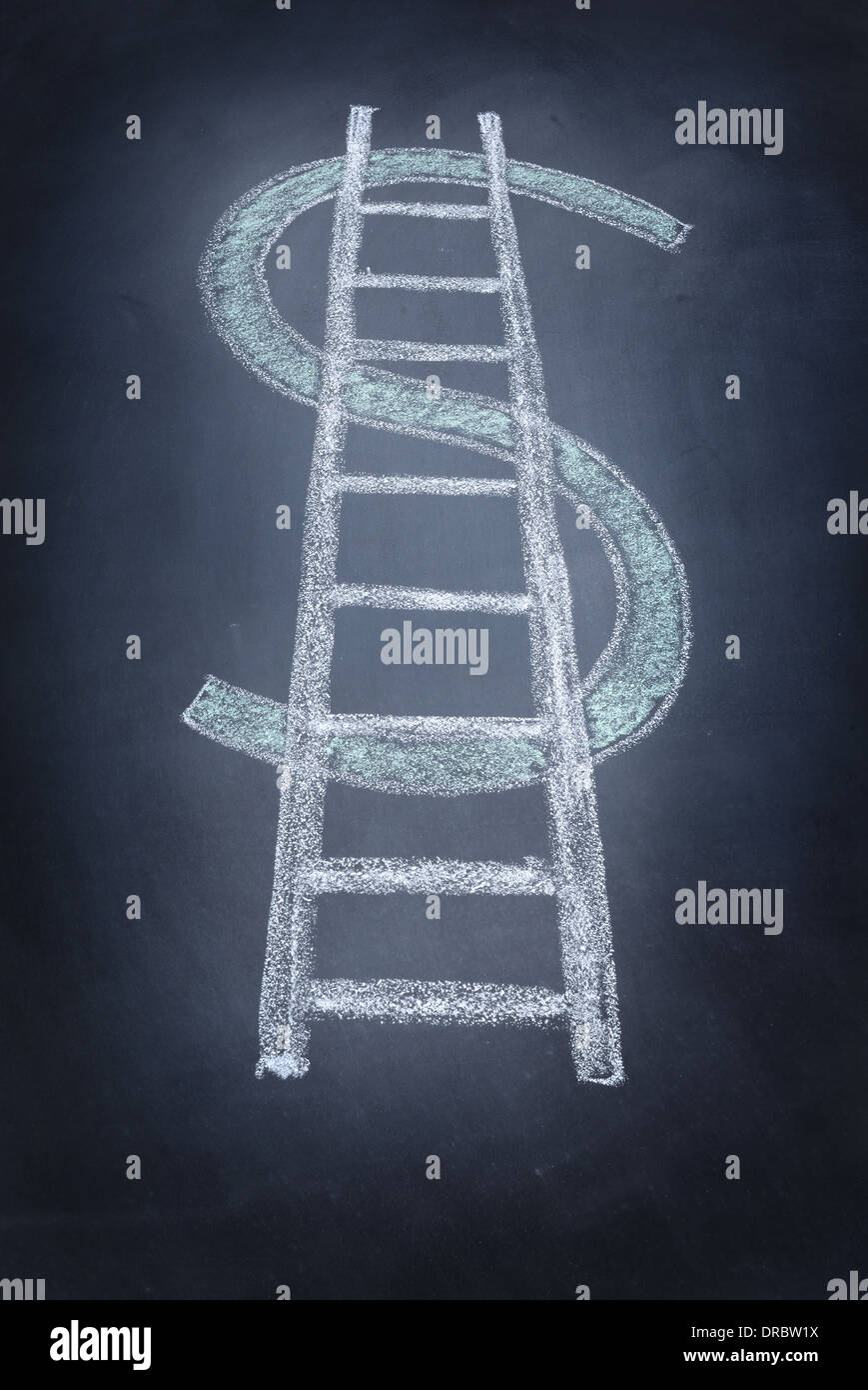 Dollar sign incorporating a ladder into the symbol drawn in chalk Stock