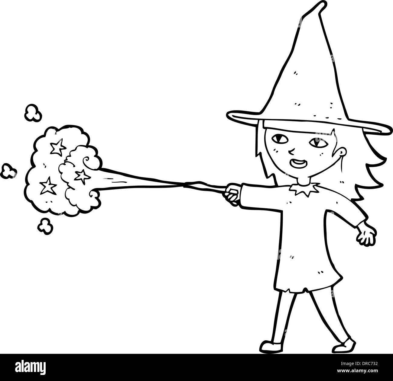 Cartoon witch girl casting spell Black and White Stock Photos & Images -  Alamy