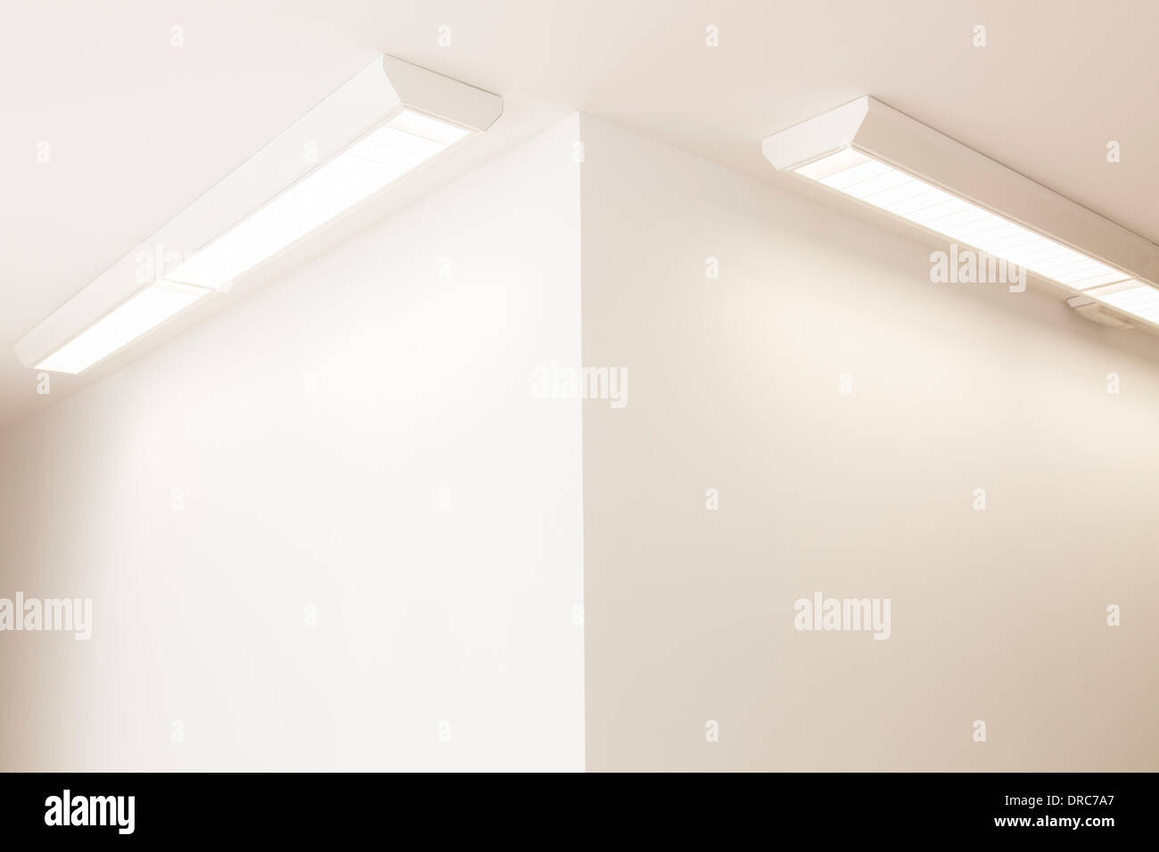 Ceiling lights in corner of office Stock Photo